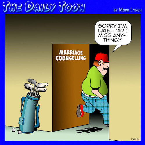 Cartoon: Marriage counselor (medium) by toons tagged marriage,counselling,golf,husbands,marriage,counselling,golf,husbands