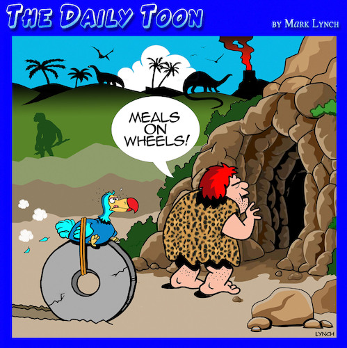 Cartoon: Meals on wheels (medium) by toons tagged the,wheel,uber,eats,food,delivery,caveman,the,wheel,uber,eats,food,delivery,caveman