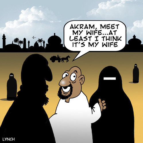 Cartoon: Meet the wife (medium) by toons tagged burka,burqa,arab,muslim,islam,wife,marriage,temple,relationships