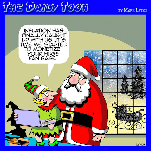 Cartoon: monetize Christmas (medium) by toons tagged inflation,santas,helpers,inflation,santas,helpers