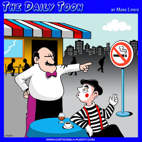 Cartoon: N o smoking (medium) by toons tagged mime,artist,cafe,smoking,mimes,mime,artist,cafe,smoking,mimes