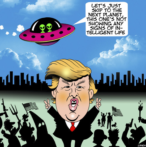 Cartoon: No sign of intelligent life (medium) by toons tagged right,far,kkk,clinton,hillary,elections,us,saucer,flying,aliens,trump,donald,donald,trump,aliens,flying,saucer,us,elections,hillary,clinton,kkk,far,right