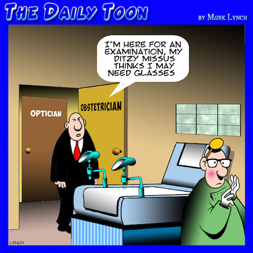 Cartoon: Obstetrician (medium) by toons tagged optical,optician,obstetrician,baby,doctor,short,sighted,ditzy,wife,optical,optician,obstetrician,baby,doctor,short,sighted,ditzy,wife