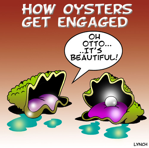 Cartoon: oysters engagement (medium) by toons tagged oysters,pearls,seafood,jewellry,engagement,marriage,wedding,ring,gift,dating,romance,love