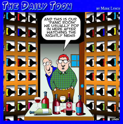Cartoon: Panic room (medium) by toons tagged wine,cellar,panic,room,evening,news,wine,cellar,panic,room,evening,news