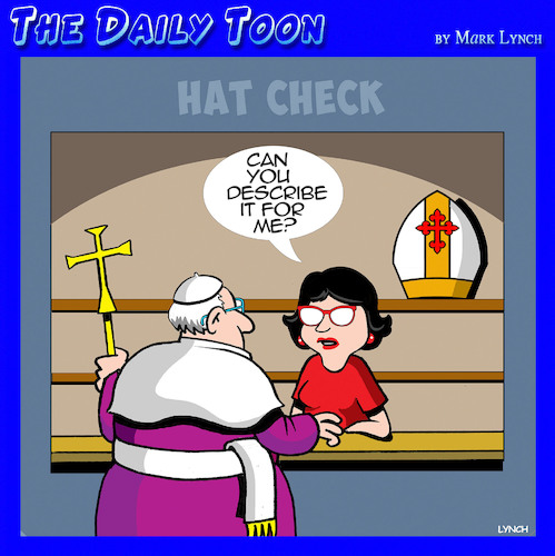 Cartoon: Papal headgear (medium) by toons tagged the,pope,hat,check,girl,mortar,the,pope,hat,check,girl,mortar