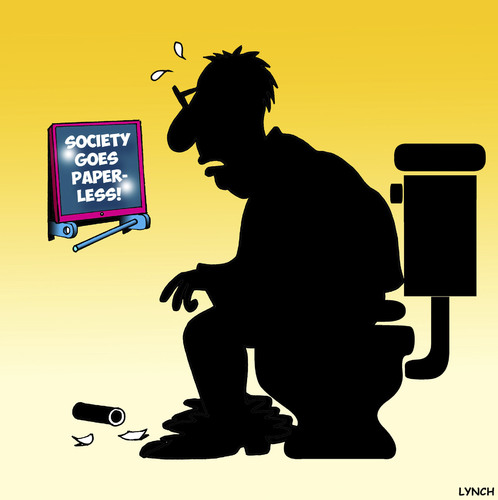 Cartoon: Paperless society (medium) by toons tagged ipads,toilet,paper,paperless,society,newspapers