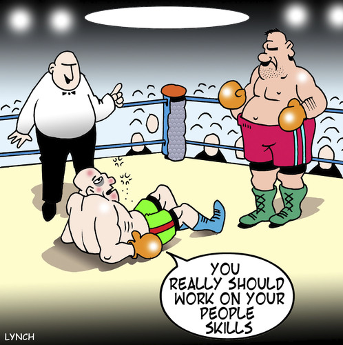 Cartoon: people skills (medium) by toons tagged boxing,sport,people,skills,relationships,olympics,referee,ring