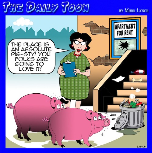 Cartoon: Pig sty (medium) by toons tagged apartments,for,rent,rental,properties,swine,pigs,apartments,for,rent,rental,properties,swine,pigs