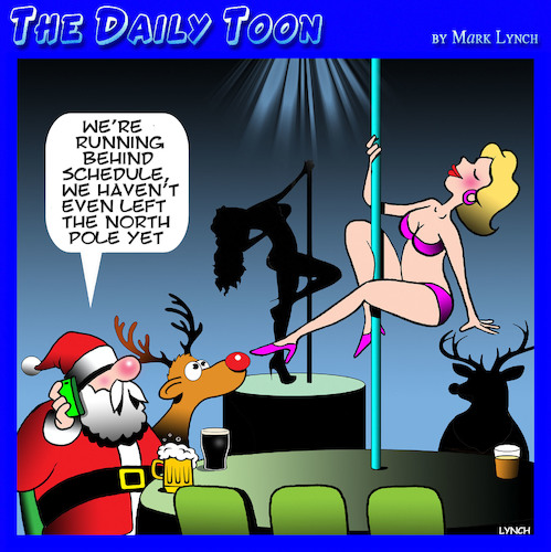 Cartoon: Pole dancing (medium) by toons tagged santa,north,pole,strip,club,dancer,santa,north,pole,strip,club,dancer