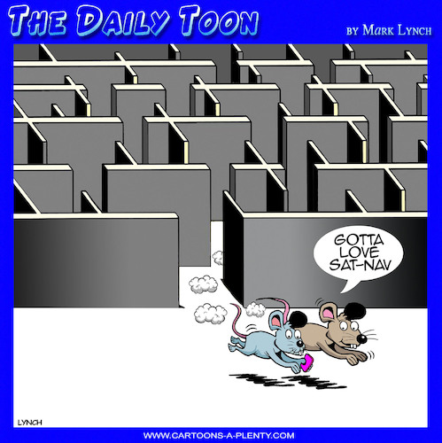 Cartoon: Sat nav (medium) by toons tagged mice,maze,gps,navigator,science,experiments,mice,maze,gps,navigator,science,experiments