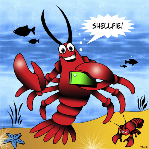 Cartoon: Shellfie (medium) by toons tagged selfie,lobster,crayfish,smart,phone,shell,fish,selfie,lobster,crayfish,smart,phone,shell,fish