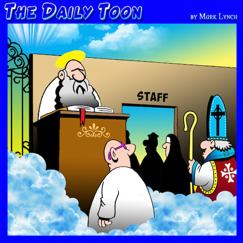 Cartoon: Staff entrance (medium) by toons tagged employees,entrance,staff,members,saint,peter,gates,of,heaven,employees,entrance,staff,members,saint,peter,gates,of,heaven