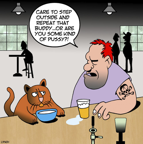 Cartoon: Step outside (medium) by toons tagged cats,pussy,bully,thug,fighting,animals,drunks,alcohol,cats,pussy,bully,thug,fighting,animals,drunks,alcohol