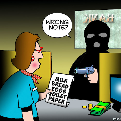 Cartoon: Stuff up (medium) by toons tagged stick,up,stuff,bank,robber,crooks,shopping,list,hold,stick,up,stuff,bank,robber,crooks,shopping,list,hold