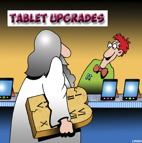 Cartoon: Tablet upgrade (medium) by toons tagged ten,commandments,ipads,moses,phone,upgrade,smart,phones,kindle,reader,ten,commandments,ipads,moses,phone,upgrade,smart,phones,kindle,reader