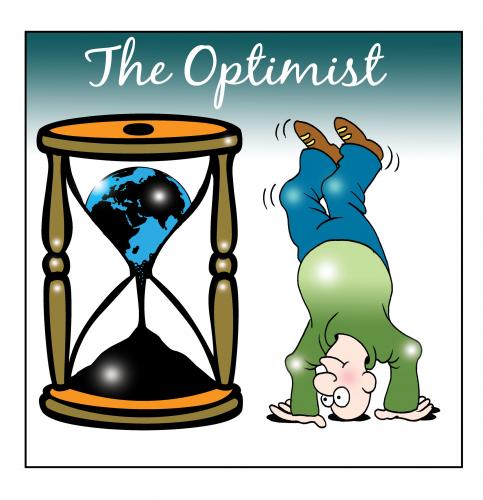 Cartoon: the optimist (medium) by toons tagged optimism,pesimissm,optimist,pesimist,egg,timer,armageddon,end,of,the,world,think,positive