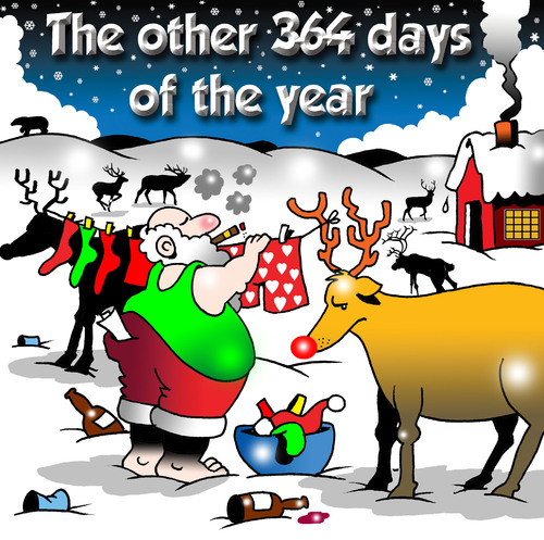 Cartoon: The other days (medium) by toons tagged christmas,santa,north,pole,reindeers,laundry,washing,dry,cleaning