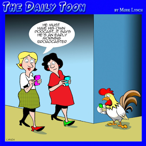 Cartoon: Tinder (medium) by toons tagged podcaster,podcast,breakfast,announcer,rooster,podcaster,podcast,breakfast,announcer,rooster