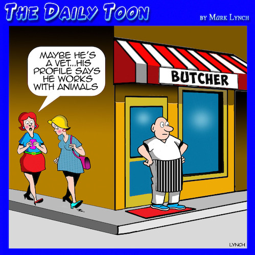 Cartoon: Tinder date (medium) by toons tagged vets,butcher,blind,date,vets,butcher,blind,date