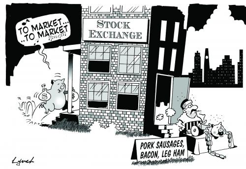 Cartoon: to market to market (medium) by toons tagged stock,market,shares,money,investment,,to