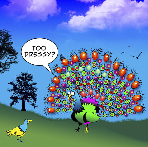 Cartoon: Too Dressy? (medium) by toons tagged peacocks,over,dressed,too,dressy,fashion,birds,peacocks,over,dressed,too,dressy,fashion,birds