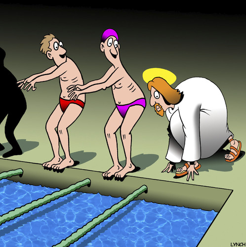 Cartoon: Walk on water (medium) by toons tagged walk,on,water,swimming,races,swim,carnival,miracle,walk,on,water,swimming,races,swim,carnival,miracle