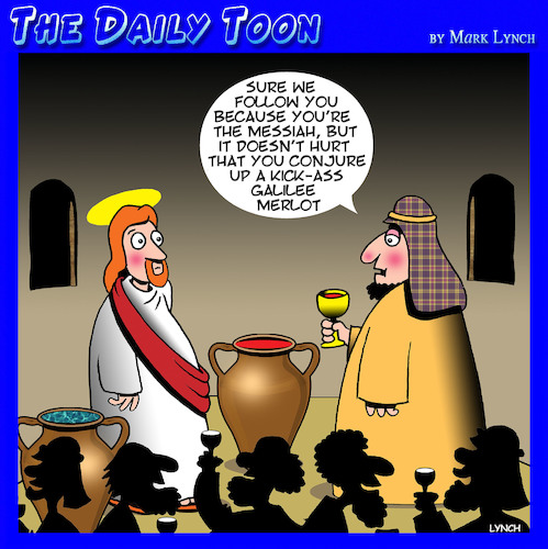 Cartoon: Water into wine (medium) by toons tagged wine,merlot,apostles,messiah,wine,merlot,apostles,messiah