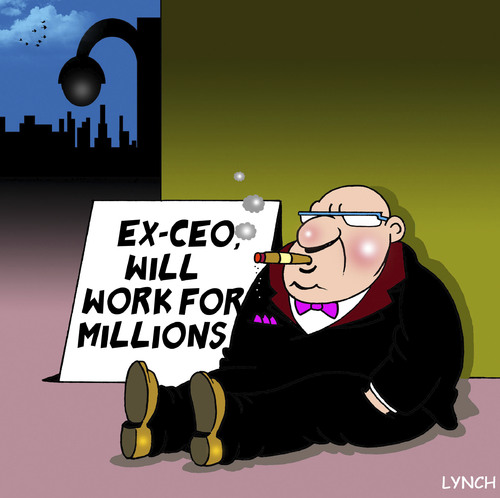Cartoon: will work for millions (medium) by toons tagged ceo,big,business,excessive,salary,begging,greed