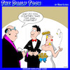 Cartoon: Coin toss wedding (small) by toons tagged wedding,ceremony,priest,celebrant