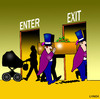 Cartoon: Enter Exit (small) by toons tagged life death birth funeral cemetary christening baptism afterlife pram coffon undertaker crematorium expired motherhood parents