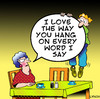 Cartoon: hang on every word (small) by toons tagged marriage,dating,relationships,online,hanging,hen,pecked,love,attentive,divorce
