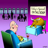 Cartoon: Ox tail soup (small) by toons tagged soup,ox,tail,restaurants,menu,food,drink,waiters,cafe,animals,cows,oxen,beast,of,burden