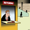 Cartoon: Returns (small) by toons tagged boomerangs department stores shopping returns counter malls free trial