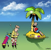 Cartoon: the lost ball (small) by toons tagged golf,desert,island,sport,marooned,castaway,links,clubs,ball
