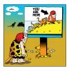 Cartoon: U R Here (small) by toons tagged prehistoric,you,are,here,caveman,dinosaur,ice,age,evolution