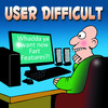 Cartoon: User Difficult (small) by toons tagged farting,computersfacebook,social,networking,laptop,crude,rude,insults,user,friendly,google,search,engine,internet,online
