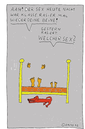 Cartoon: Im Bett 4 (medium) by Müller tagged imbett,bett,beine,rasieren,hund