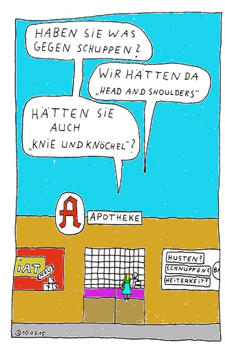 Cartoon: Knie und Knöchel (medium) by Müller tagged apotheke,schuppen,headandshoulders,knieundknöchel