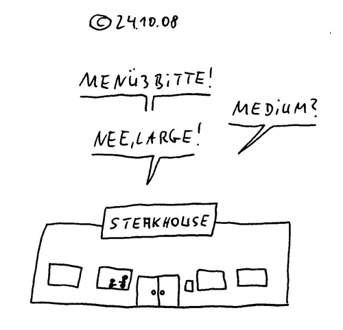 Cartoon: Menü 3 (medium) by Müller tagged steak,medium,large,steakhouse,fremdsprache