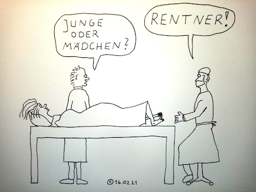 Cartoon: Rentner (medium) by Müller tagged geburt,junge,mädchen,rentner