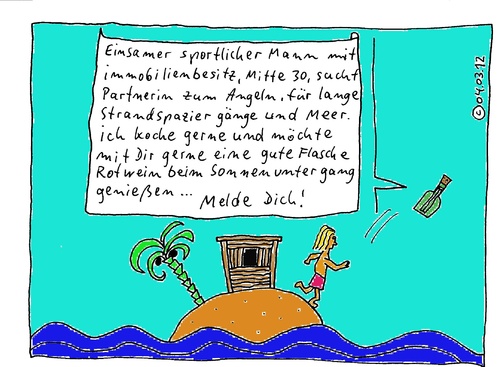 Cartoon: Robinsons Dating (medium) by Müller tagged single,flaschenpost,robinson