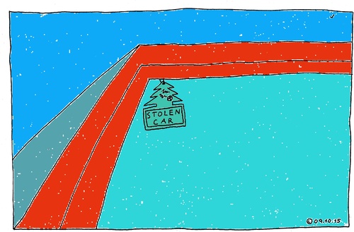 Cartoon: STOLEN CAR (medium) by Müller tagged stolencar,auto,car,wunderbaum,wondertree,duft,aroma,smell,parfüm,parfum