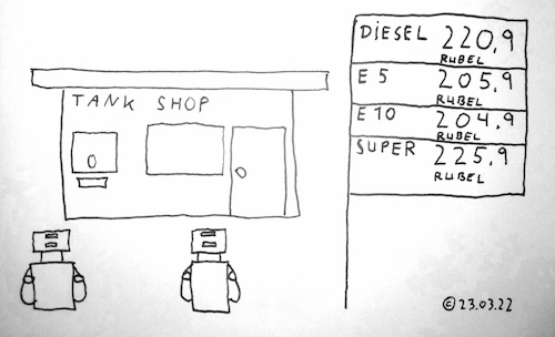 Cartoon: TANK SHOP (medium) by Müller tagged öl,putin,rubel,ukraine,benzin,diesel