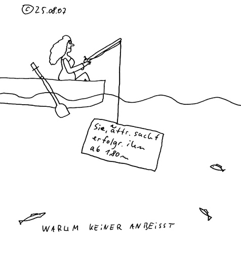 Cartoon: Warum keiner anbeißt (medium) by Müller tagged single,frau,suche,mann