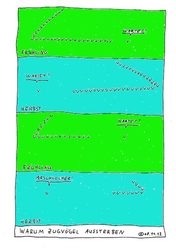 Cartoon: Warum Zugvögel aussterben (medium) by Müller tagged zugvögel,zugvogel,aussterben,artensterben,migrantbirds,dieout