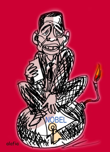 Cartoon: LA PAIX DE BARACK OBAMA (medium) by alafia47 tagged obama,nobel
