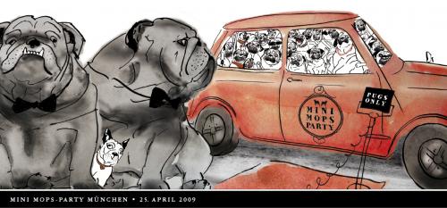 Cartoon: MOPS PARTY  München (medium) by Mops royal tagged mops,party,münchen,pug,dog,bulldogge,hund,tiere,mini,auto,türsteher,roter,teppich