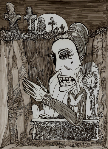 Cartoon: GRANDMA IS BACK (medium) by Toonstalk tagged creepy,graveyard,coffin,gothic,grandma,vampire