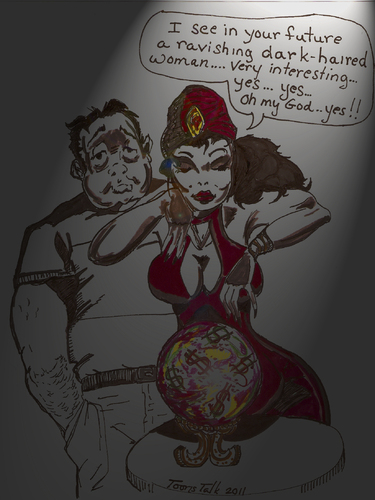 Cartoon: MYSTIC MADNESS (medium) by Toonstalk tagged fortune,teller,mystic,gypsy,scam,crystal,ball,sexy,sensual,spellbinder